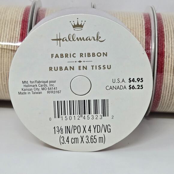 Hallmark Fabric Ribbon Beige Red 12 Rolls 1-3/8" x 4 Yards Each Sealed Bows - Picture 14 of 16